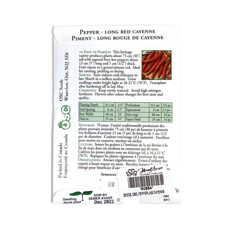 Pepper - Long Red Cayenne Seeds, OSC