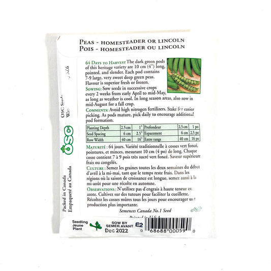 Pea - Lincoln Homesteader Seeds, OSC - Floral Acres Greenhouse & Garden Centre