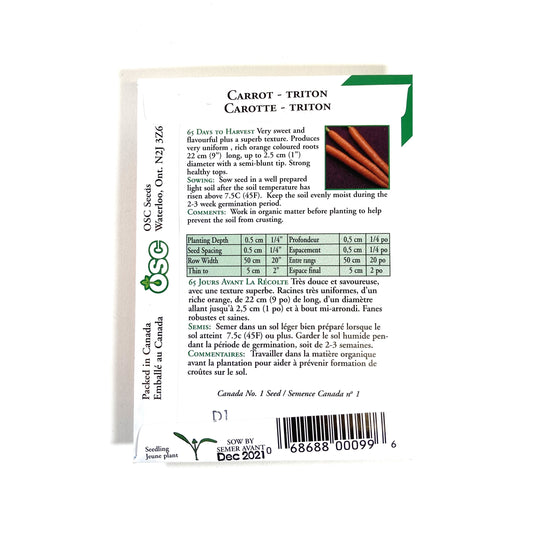 Carrot - Triton Hybrid Seeds, OSC - Floral Acres Greenhouse & Garden Centre
