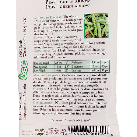 Pea - Green Arrow Seeds, OSC