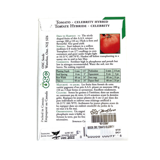 Tomato - Celebrity Hybrid Seeds, OSC