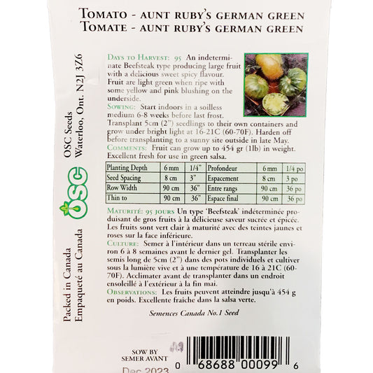 Tomato - Aunt Ruby's German Green Seeds, OSC