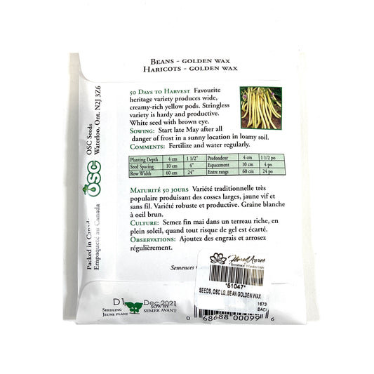 Bean Bush - Golden Wax Seeds, OSC Large Pack