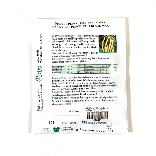 Bean Bush - Pencil Pod Black Wax Seeds, OSC Large