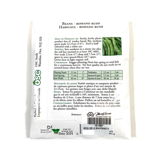 Bean Bush - Romano No. 14 Seeds, OSC Large Pack