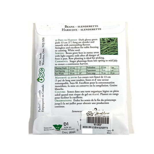 Bean Bush - Slenderette Seeds, OSC Large Pack