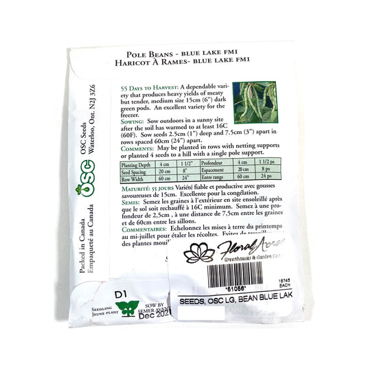 Bean Climbing - Blue Lake Seeds, OSC Large Pack
