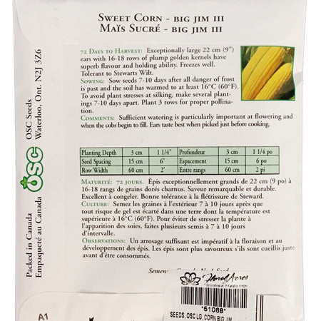 Sweet Corn - Big Jim III Seeds, OSC Large Pack