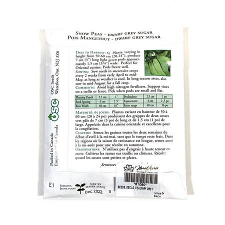 Pea - Dwarf Grey Sugar Seeds, OSC Large Pack