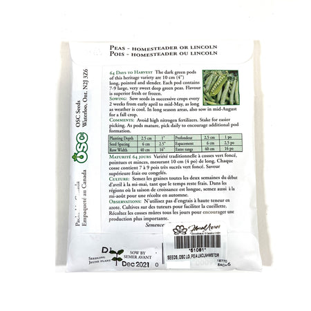 Pea - Lincoln Homesteader Seeds, OSC Large Pack
