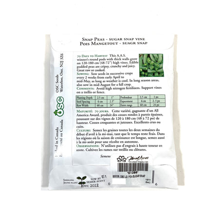 Pea - Sugar Snap Seeds, OSC Large Pack