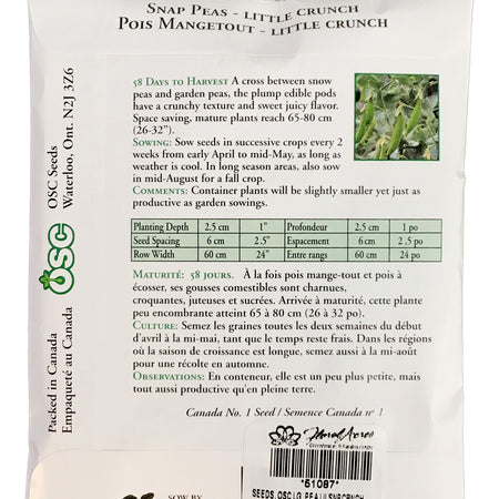 Pea - Little Crunch Snap Seeds, OSC Large Pack