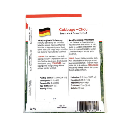 Cabbage - Brunswick Sauerkraut Seeds, Aimers Int'l - Floral Acres Greenhouse & Garden Centre