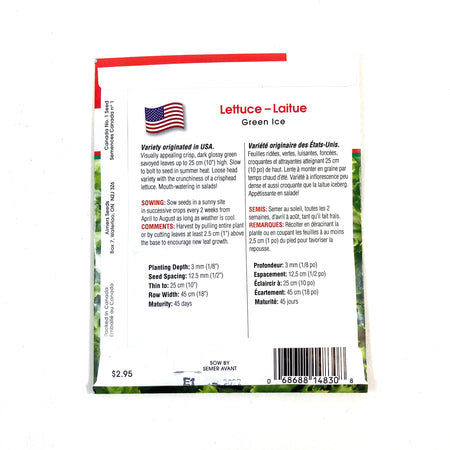 Lettuce - Green Ice Seeds, Aimers Int'l - Floral Acres Greenhouse & Garden Centre
