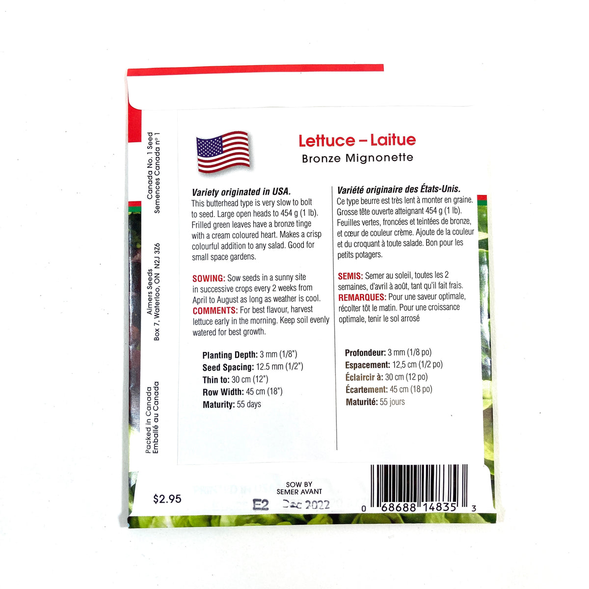 Lettuce - Bronze Mignonette Seeds, Aimers Int'l - Floral Acres Greenhouse & Garden Centre