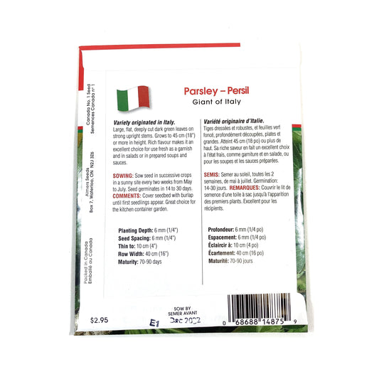 Parsley - Giant of Italy Seeds, Aimers Int'l - Floral Acres Greenhouse & Garden Centre