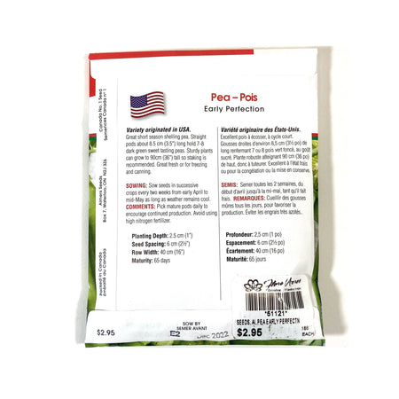Pea - Early Perfection Seeds, Aimers Int'l - Floral Acres Greenhouse & Garden Centre
