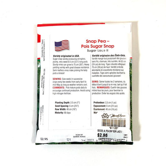 Pea - Sugar Lace II Snap Seeds, Aimers Int'l - Floral Acres Greenhouse & Garden Centre