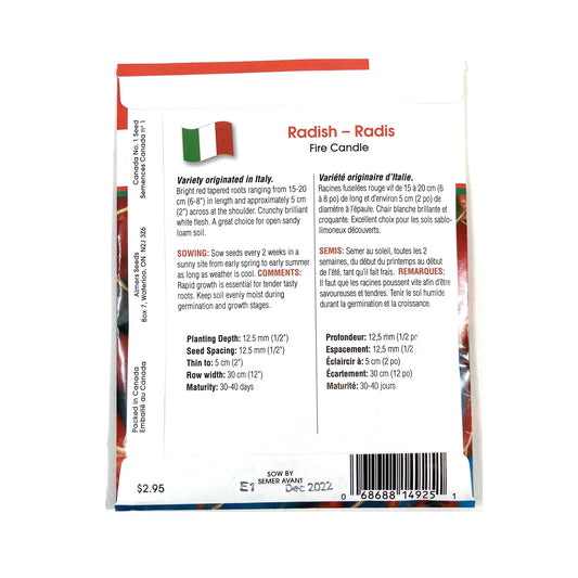Radish - Fire Candle Seeds, Aimers Int'l - Floral Acres Greenhouse & Garden Centre