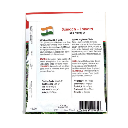 Spinach - Red Malibar Seeds, Aimers Int'l - Floral Acres Greenhouse & Garden Centre