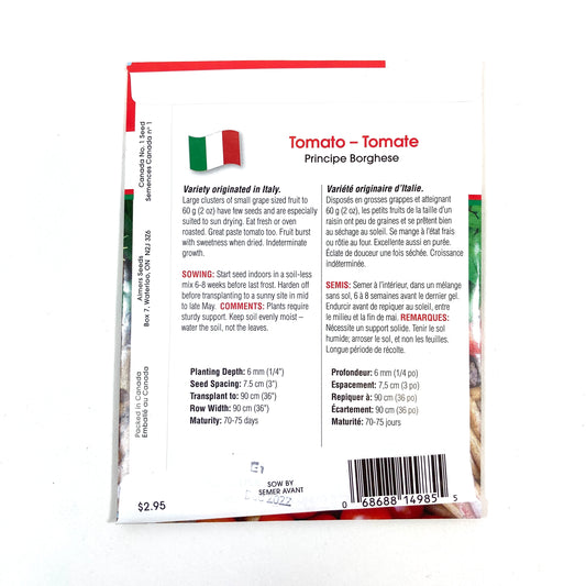 Tomato - Principe Borghese Seeds, Aimers Int'l - Floral Acres Greenhouse & Garden Centre