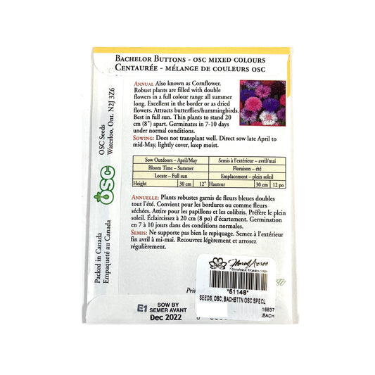 Bachelor Buttons - OSC Special Mixture Seeds, OSC