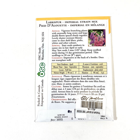 Larkspur - Imperial Strain Mix Seeds, OSC