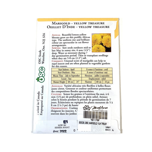Marigold - Yellow Treasure Seeds, OSC