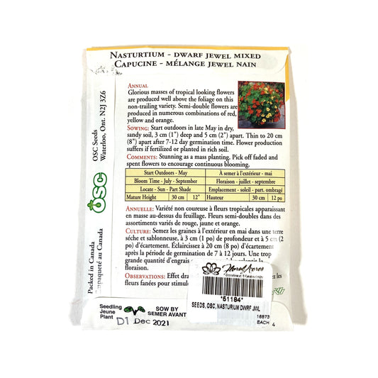 Nasturtium - Dwarf Jewel Mixed Seeds, OSC