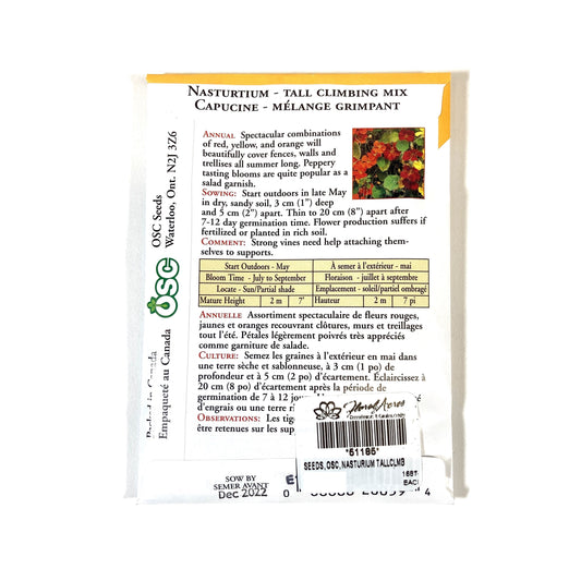 Nasturtium - Tall Climbing Mixed Seeds, OSC