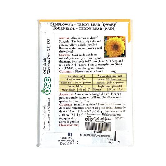 Sunflower - Teddybear Dwarf Seeds, OSC