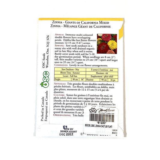 Zinnia - Giants of California Mixture Seeds, OSC