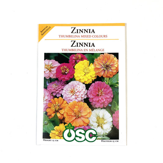 Zinnia - Thumbelina Dwarf Mixture Seeds, OSC