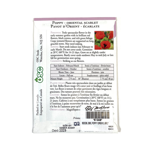 Poppy - Oriental Brilliant Scarlet Seeds, OSC