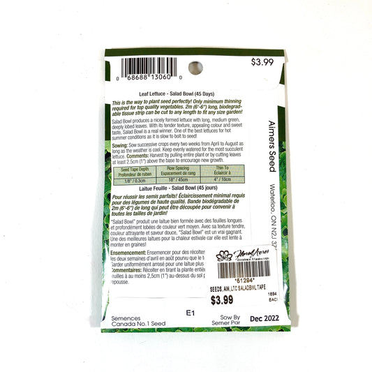 Lettuce - Salad Bowl Seed Tape, Aimers - Floral Acres Greenhouse & Garden Centre