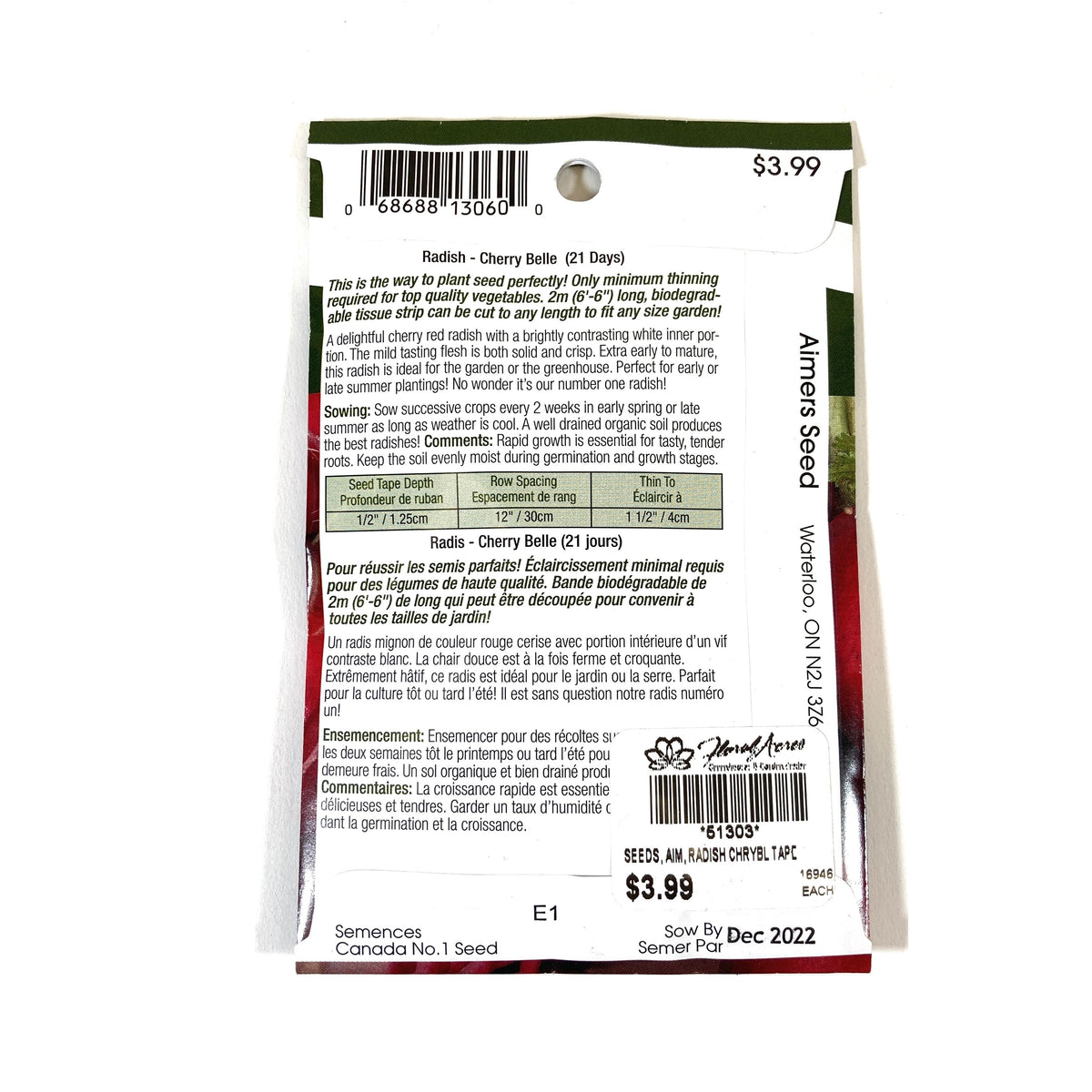Radish - Cherry Belle Seed Tape, Aimers - Floral Acres Greenhouse & Garden Centre
