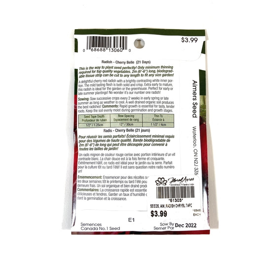 Radish - Cherry Belle Seed Tape, Aimers - Floral Acres Greenhouse & Garden Centre