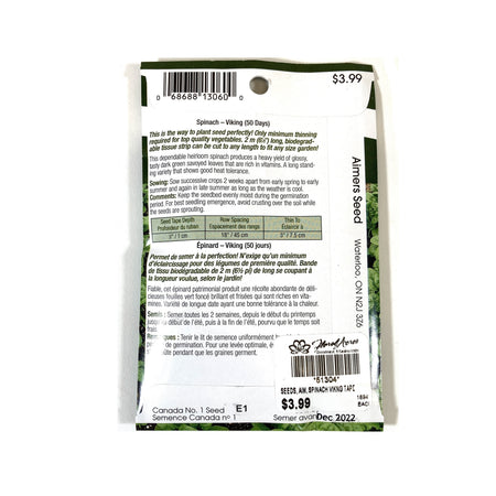 Spinach - Viking Seed Tape, Aimers - Floral Acres Greenhouse & Garden Centre
