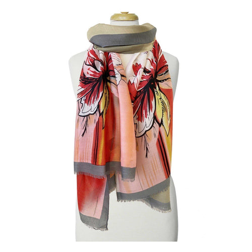 Ladies Fashion Scarf, Floral Print, Coral, OS - Floral Acres Greenhouse & Garden Centre