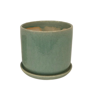 Pot, 4in, Ceramic, Famke w/ Saucer, Green - Floral Acres Greenhouse & Garden Centre