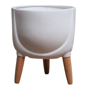 Pot, 8in, Ceramic, Lindsay w/ Beech Legs, White - Floral Acres Greenhouse & Garden Centre