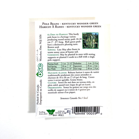 Bean Climbing - Kentucky Wdr Seeds, OSC