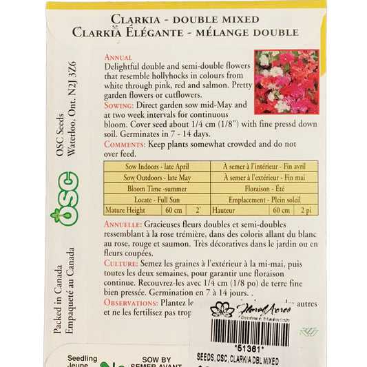 Clarkia - Double Mixed Seeds, OSC