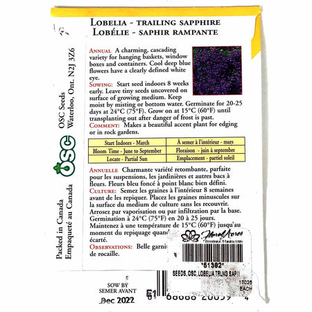 Lobelia - Trailing Sapphire Seeds, OSC