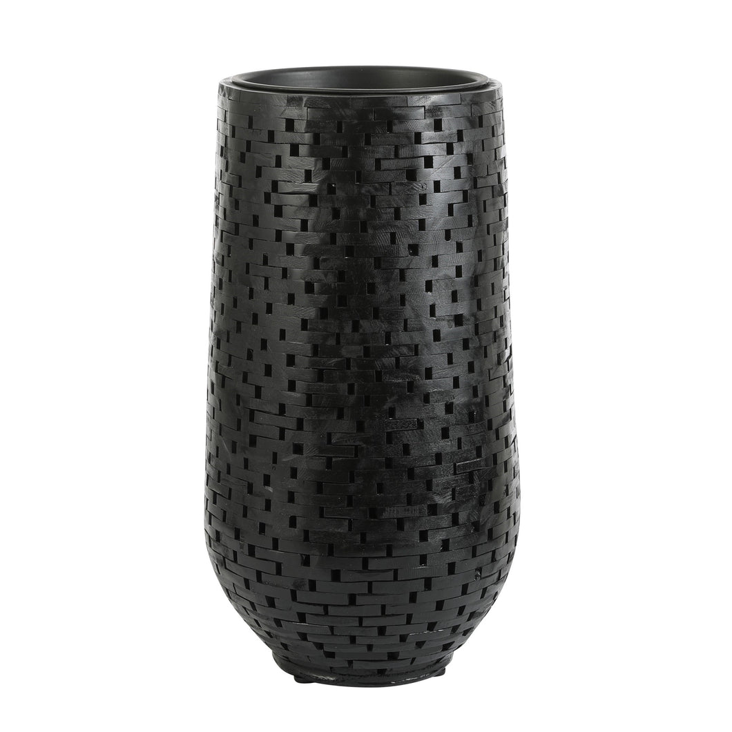 Pot, 12in, Ceramic, Abbot Tall, Black Weave - Floral Acres Greenhouse & Garden Centre