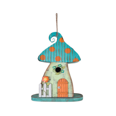 Blue Mushroom Gnome House Birdhouse - Floral Acres Greenhouse & Garden Centre