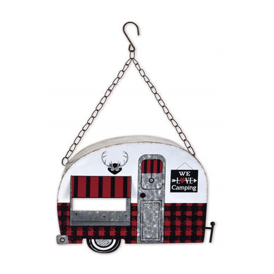 Retro Camper Bird Feeder, Red Plaid - Floral Acres Greenhouse & Garden Centre