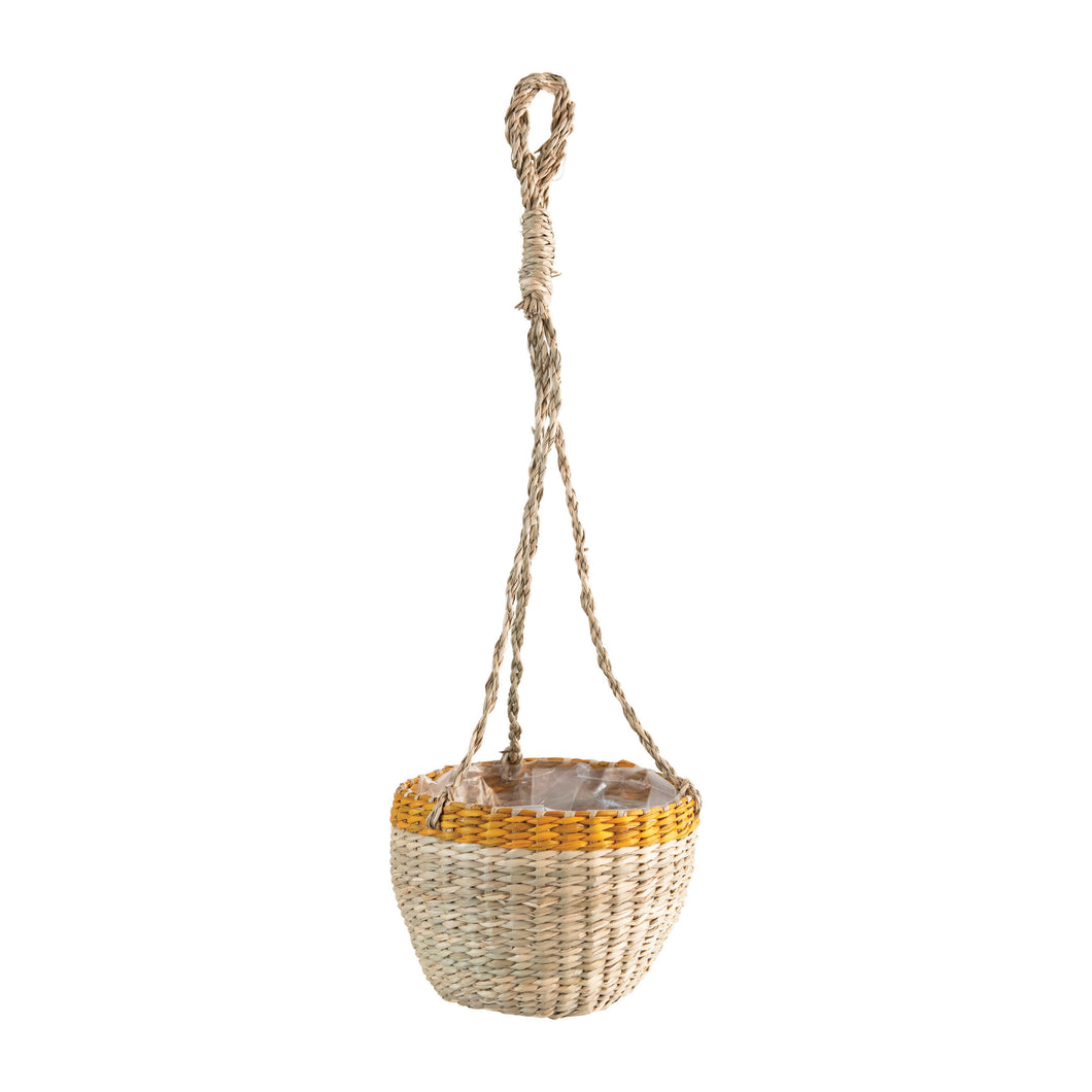Pot, 4in, Seagrass Basket, Natural/Yellow, Hanging - Floral Acres Greenhouse & Garden Centre