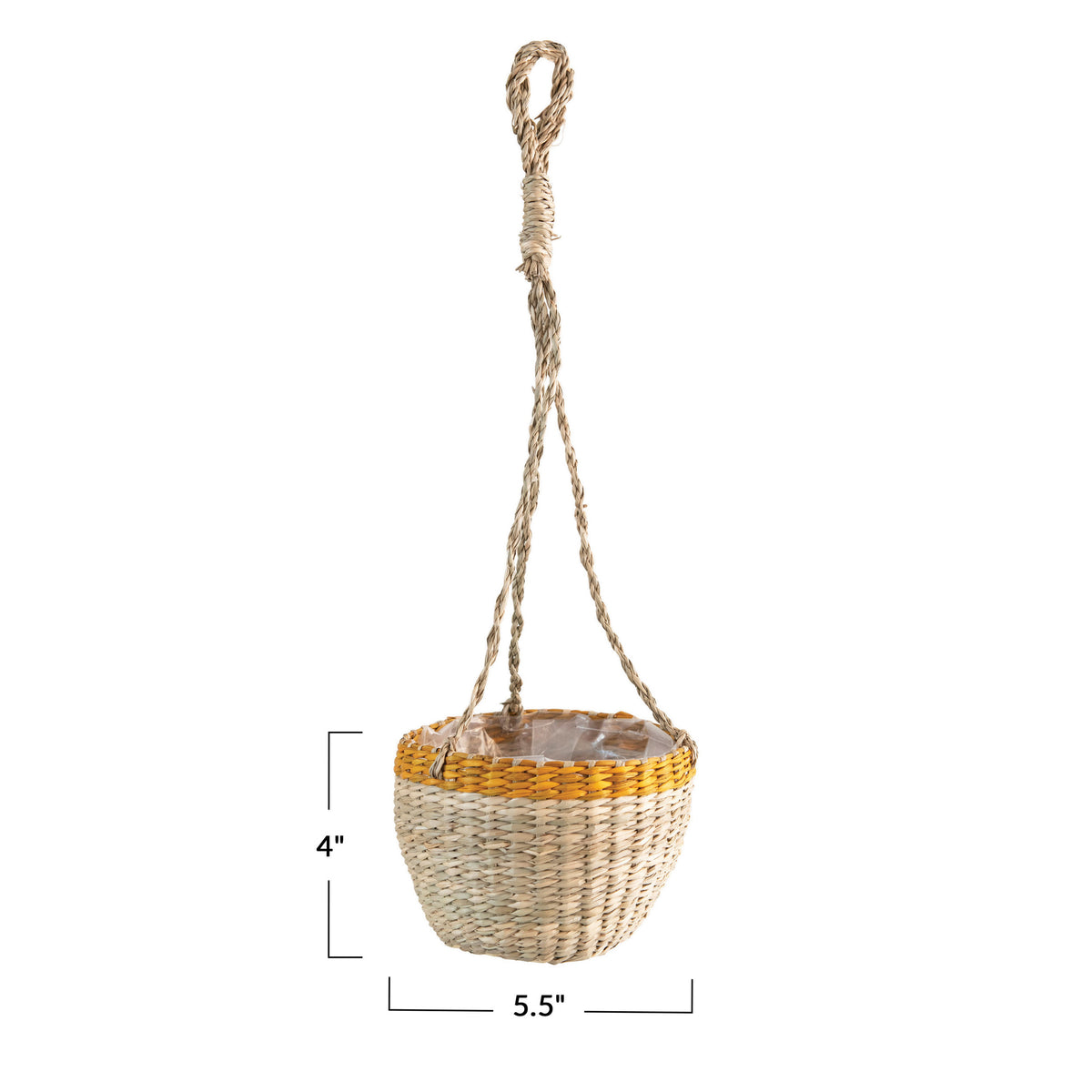 Pot, 4in, Seagrass Basket, Natural/Yellow, Hanging - Floral Acres Greenhouse & Garden Centre