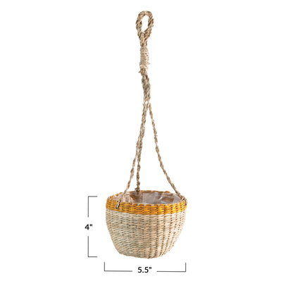 Pot, 4in, Seagrass Basket, Natural/Yellow, Hanging - Floral Acres Greenhouse & Garden Centre
